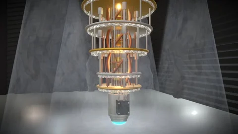 Wide smooth parallel tracking shot gliding alongside a quantum computer, 4K Stock Footage 340409925