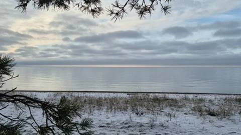 Wide Snowy Baltic Shoreline Stock Footage 322051953