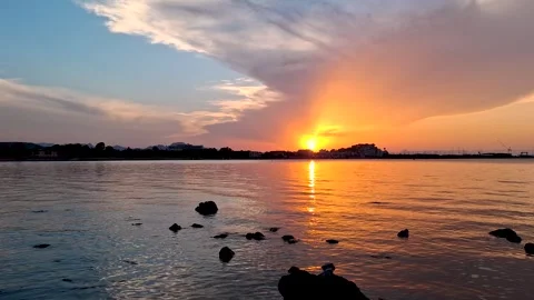 Wide Solar Eclipse Sunset 2026 Time Lapse Over Denia Coast Spain Stock Footage 342139646