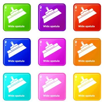 Wide spatula icons set 9 color collection Stock Illustration