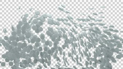 Wide spread of white tablets falling in curved motion with layered depth on.. Stock Photos