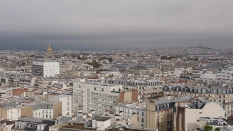 Wide static aerial overview of architecture in cloudy Paris, France Stock Footage 290887973