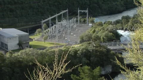 Wide static shot of hydro power station Stock Footage