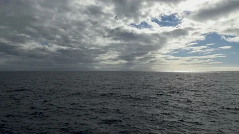 Wide, static shot of ocean and cloudy sky Stock Footage 146386916