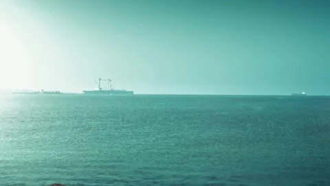 Wide Static Shot of Red Sea Horizon in Suez Stock-Footage 322993231