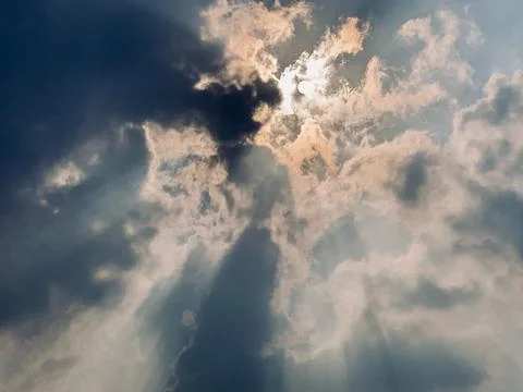 Wide Static Sky Scene with Sun Rays and Clouds Over Jakarta Stock Photos