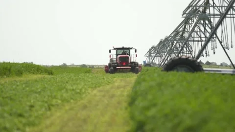 Wide Static of a Swather from Behind (2) Stock Footage 221863002