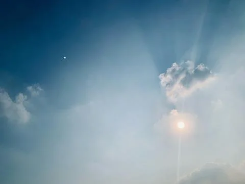 Wide Static View of Sun in Hazy Sky Over Jakarta Indonesia Stock Photos
