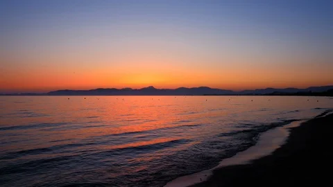 Wide static view of Sunset in El Arenal, Mallorca, Spain Stock Footage 86180430