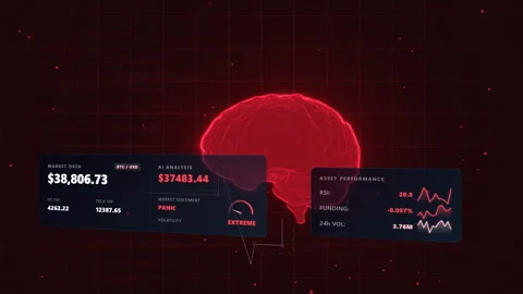 Wide steady analytical shot detailing a bear market alert system, 4K Stock Footage 338407059