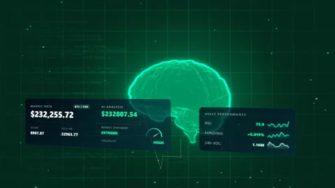 Wide steady analytical shot detailing a bull market trading terminal, 4K Stock Footage 338407479