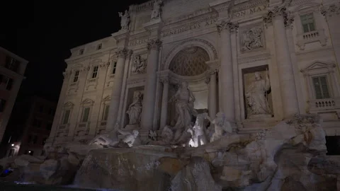 Wide still low right shot of the Trevi Fountain in Rome Stock Footage 266855052