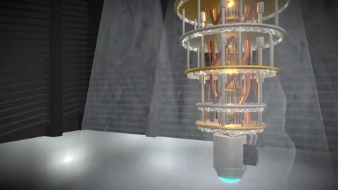 Wide subtle arched dolly tracking revealing a quantum computer core, 4K Stock Footage 340410092