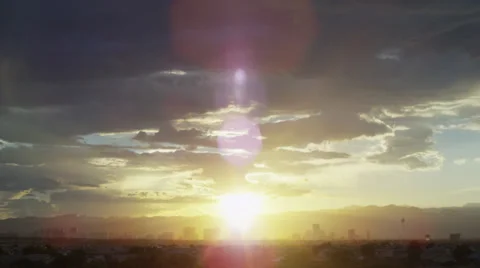 Wide Sunset with clouds over Las Vegas Strip from the East Видео 29161934