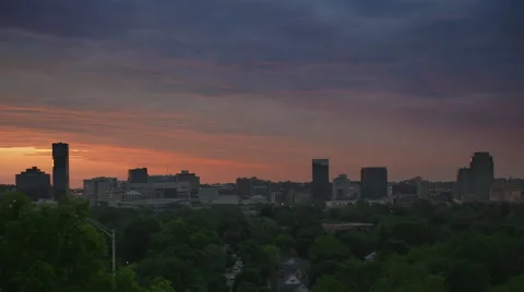 Wide sunset over small town Stock Footage 50482588