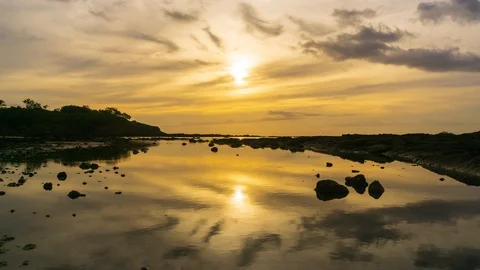 Wide Sunset Time Lapse at the Tide Pools of Tamarindo Costa Rica in 4K Stock Footage 93278358