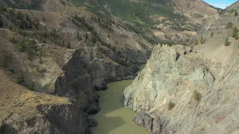 Wide Sweeping Mountain River Drone Shot Stock Footage 146553645