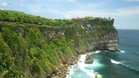 WIDE OF TEMPLE ON CLIFF LEFT SIDE Stock Footage 221301380