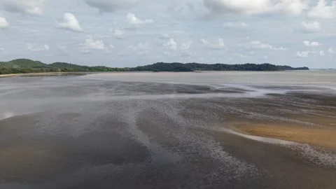 Wide tidal flats stretch under cloudy skies Stock Footage 333066523
