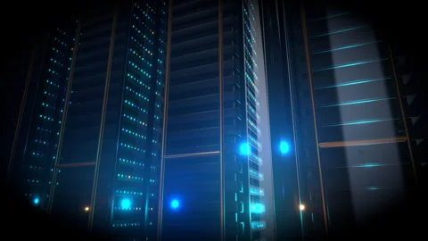 Wide tight locked macro focus highlighting a massive data center, 4K Stock Footage 338214860