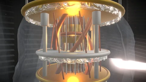 Wide tight locked macro focus highlighting a quantum computer core, 4K Stock Footage 340410327