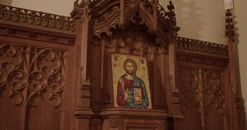 Wide Tilt Down of a Wooden Tabernacle in a Church Stock Footage 252070487