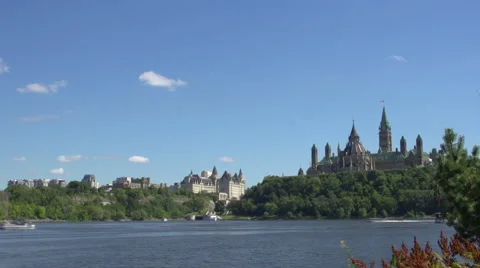 A wide, time-lapse shot of Ottawa, Canada, over the river. Stock Footage 44115950