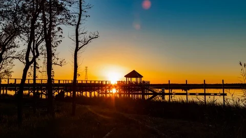 Wide Time-Lapse of Sunset Over Cape Fear River Stock Footage 100292960