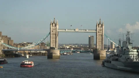 Wide of Tower Bridge and River Thames 11 Stock Footage 35596383
