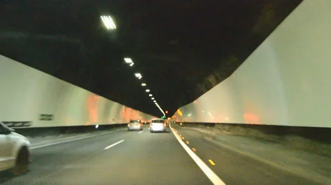Wide Tunnel From Inside The Car Stock Footage 52325173