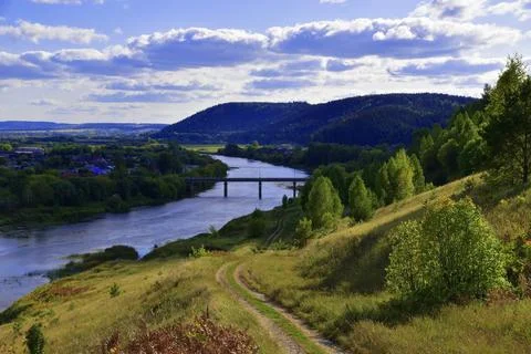 The wide valley of the Ural river Sylva in the Kishert district of the Perm r Stock Photos
