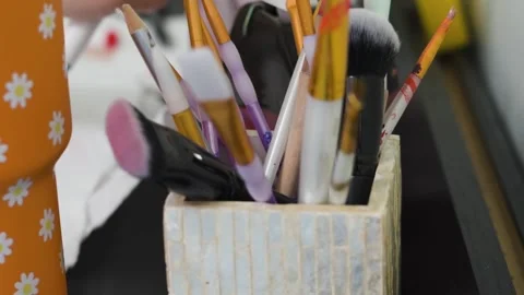 A wide variety of brushes for different uses. Stock Footage 345173467
