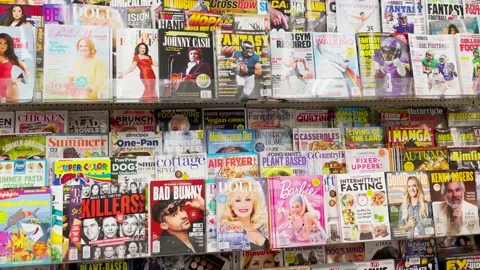 A wide variety of magazines at the stand. Stock Footage 250357096