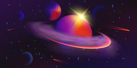 Wide vector illustration of space. Space background with planets and stars Stock-Illustration