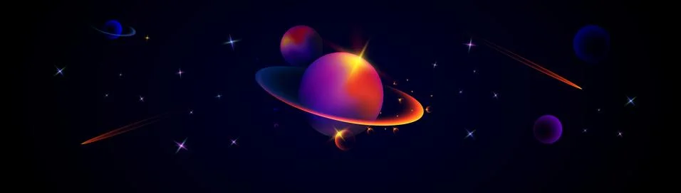 Wide vector illustration of space. Space background with planets and stars 스톡 일러스트