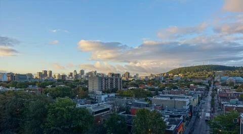 Wide view from the 10th floor of Mont Royal, the Plateau area, the Ville Mari Stock Photos