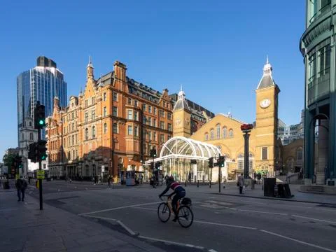 Wide view angle of bishopgate and Liverpool Street Station Stock Photos