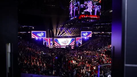 Wide view of the arena, stage and crowd, RNC Dallas 2026 Stock-Footage 345271589