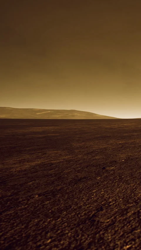 Wide view of a barren landscape on another planet during dusk 库存影片 333567224