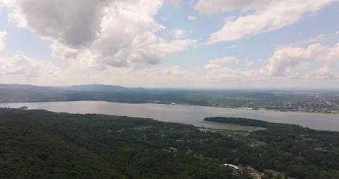 Wide view of Beacon New York and Hudson River Valley Stock Footage 346359304