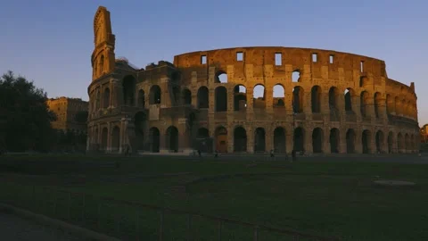 Wide view of Coliseum at the sunset during spring season, 4K footage Stock Footage 153956060