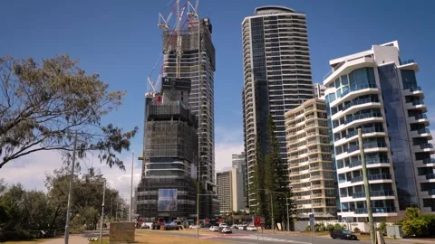 Wide view of a construction site on the Esplanade, Surfers Paradise. Stock Footage 332563158
