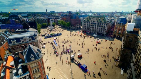 Wide View of Dam Square Amsterdam from Nieuwe Kerk Tower Editorial 4K Video stock 336295742