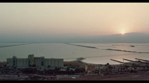 Wide View of Dead Sea  at Sunset Stock Footage 270182702