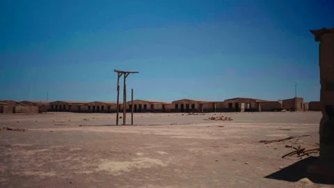 Wide view of distant buildings at Chacabuco camp 库存影片 337874730