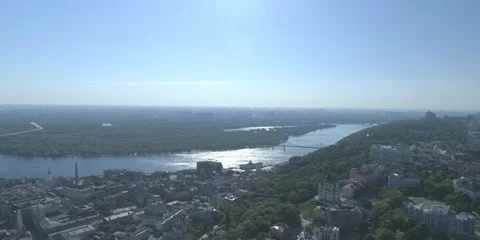 Wide view to Dnipro river in sunny day from drone Stock Footage 270478623