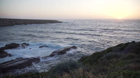 Wide view of a dramatic sunset at Spooner’s Cove Stock Footage 62445773