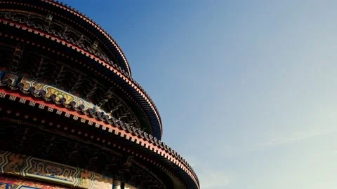 Wide view of Elements of Chinese traditional buildings on blue sky background. Stock Footage 160434112