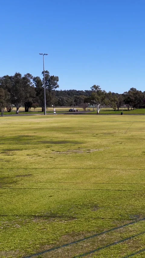 Wide View of Empty Grass Sports Field with Stadium Lights Stock Footage 341842583