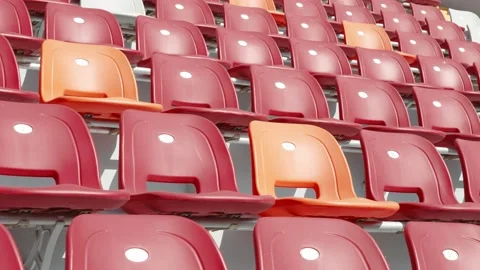 WIDE View of empty stadium seats before game or during Coronavirus COVID-19 Stock Footage 205806366